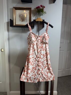 Juniors-No Boundaries Coral and White Floral Button-Front Sundress